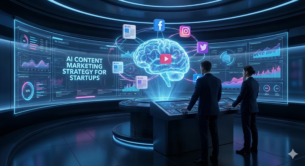 AI Content Marketing Strategy for Startups Automating Creation and Distribution with Futuristic Digital Hub