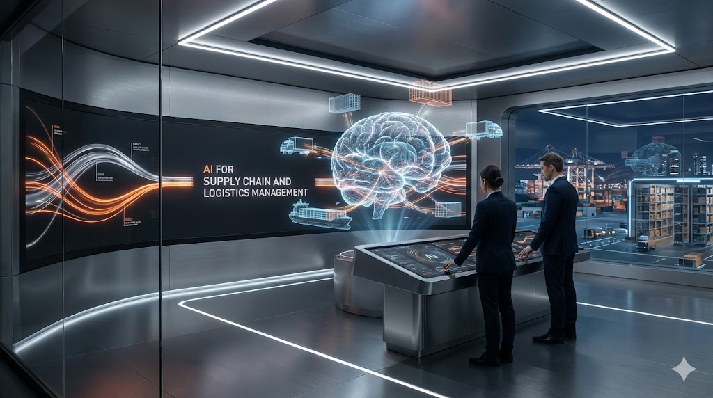 AI for Supply Chain and Logistics Management Automating Global Routes and Warehousing with Futuristic Digital Hub
