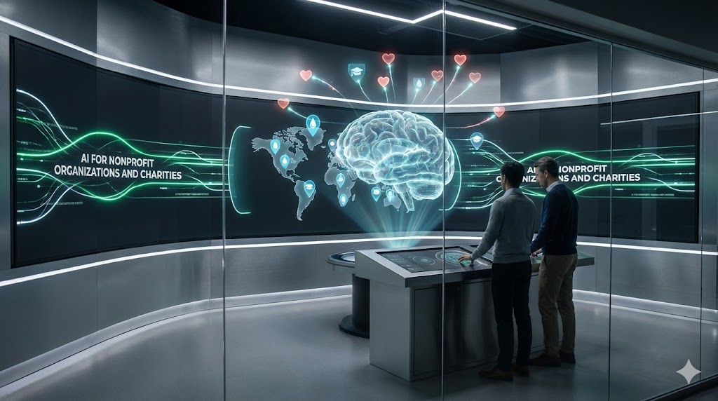 AI for Nonprofit Organizations and Charities Automating Fundraising and Impact Reporting with Futuristic Digital Hub